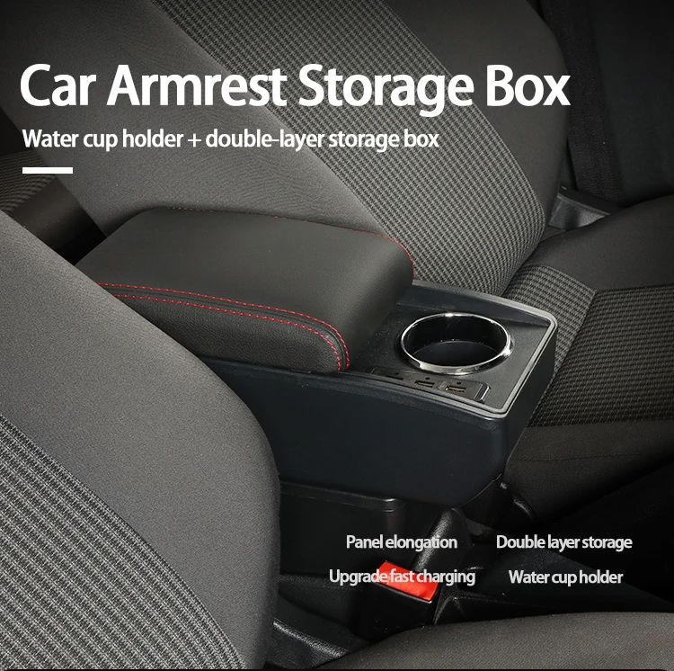 Detalle de los puertos USB de la caja de reposabrazos