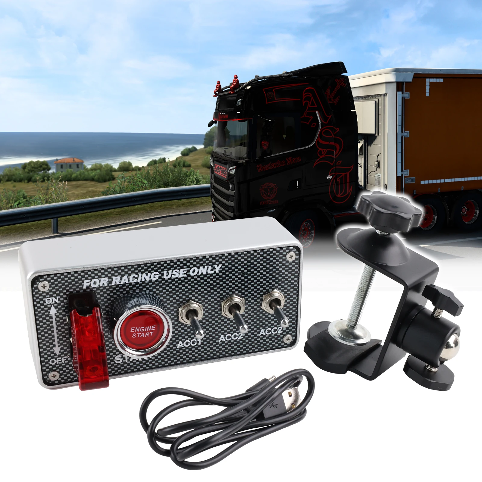Panel Interruptores Simracing 12V USB Botones LED Estilo Carbono - imagen 2