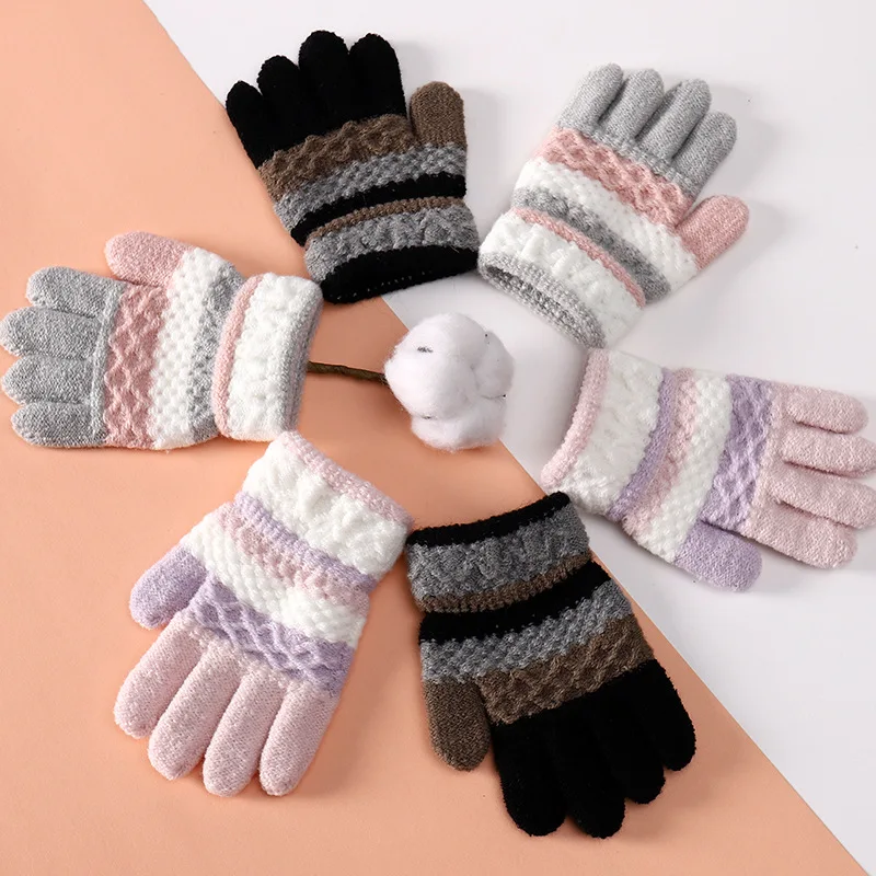 Guantes de punto niños otoño invierno – rayas separados