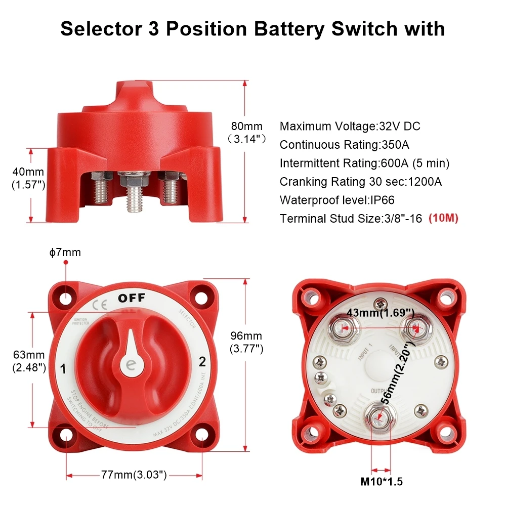 Interruptor de desconexión de batería 3 pos. 350A 32V para coche - imagen 3
