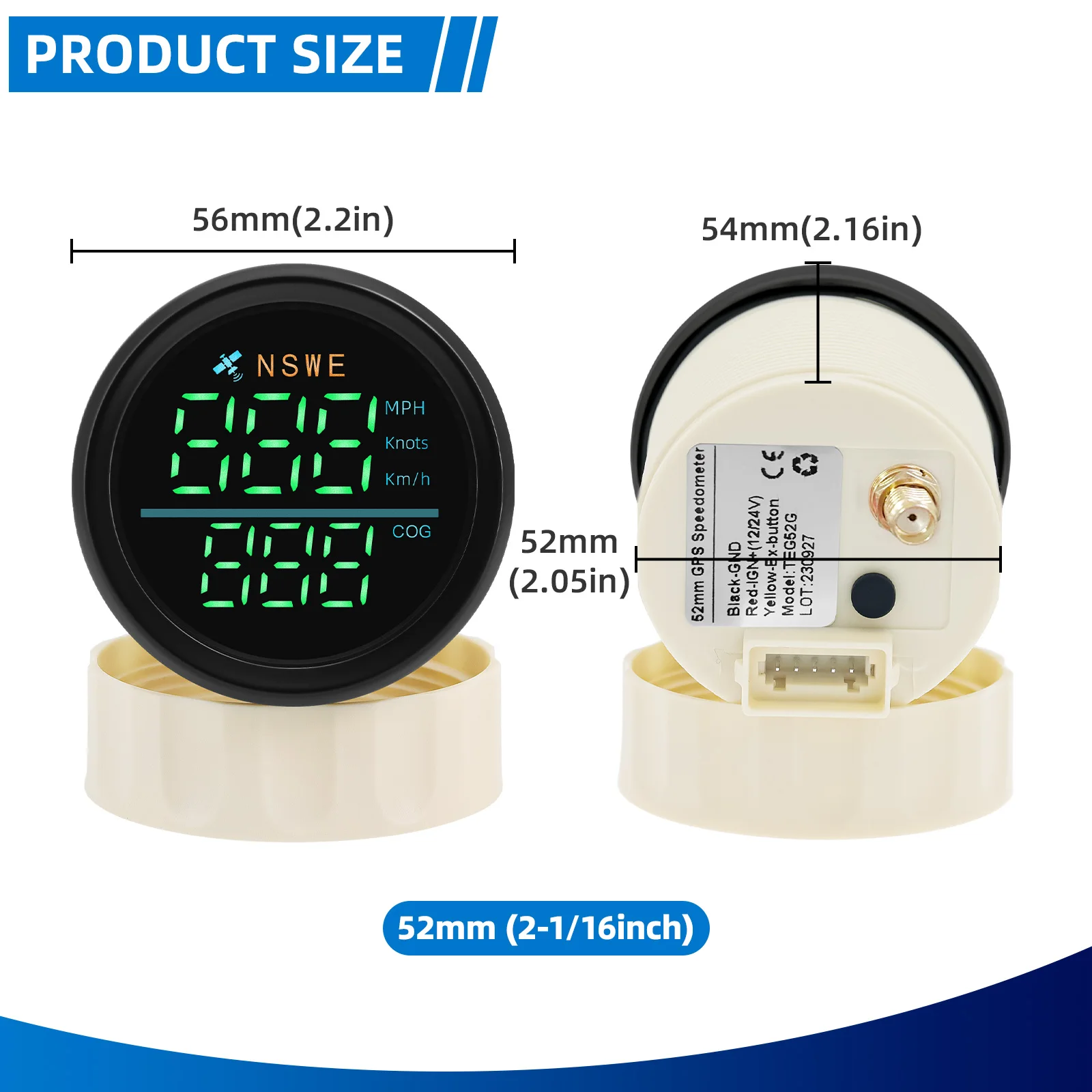 Velocímetro GPS digital 52 mm impermeable con antena para coche - imagen 3