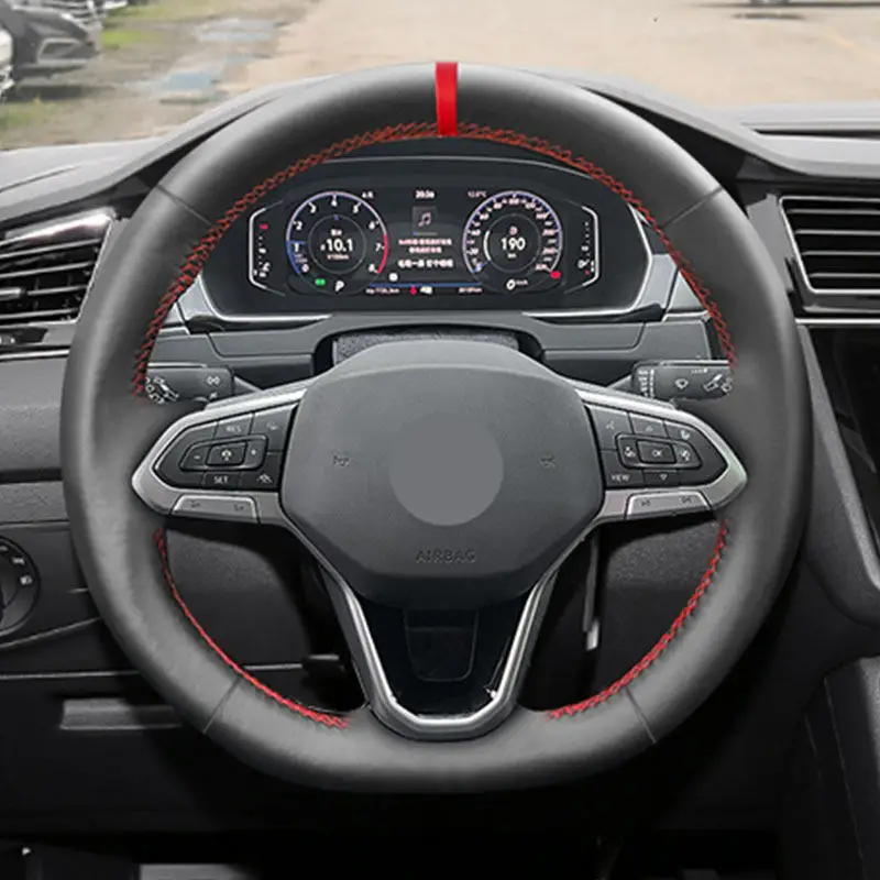 Embellecedor volante de cuero para VW Golf 8 GTI R negro