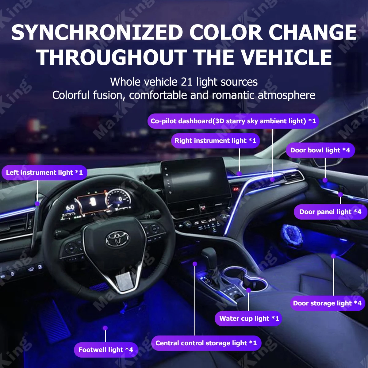 Luz ambiental LED automática 64 colores para Toyota Camry 2018-2021 - imagen 2
