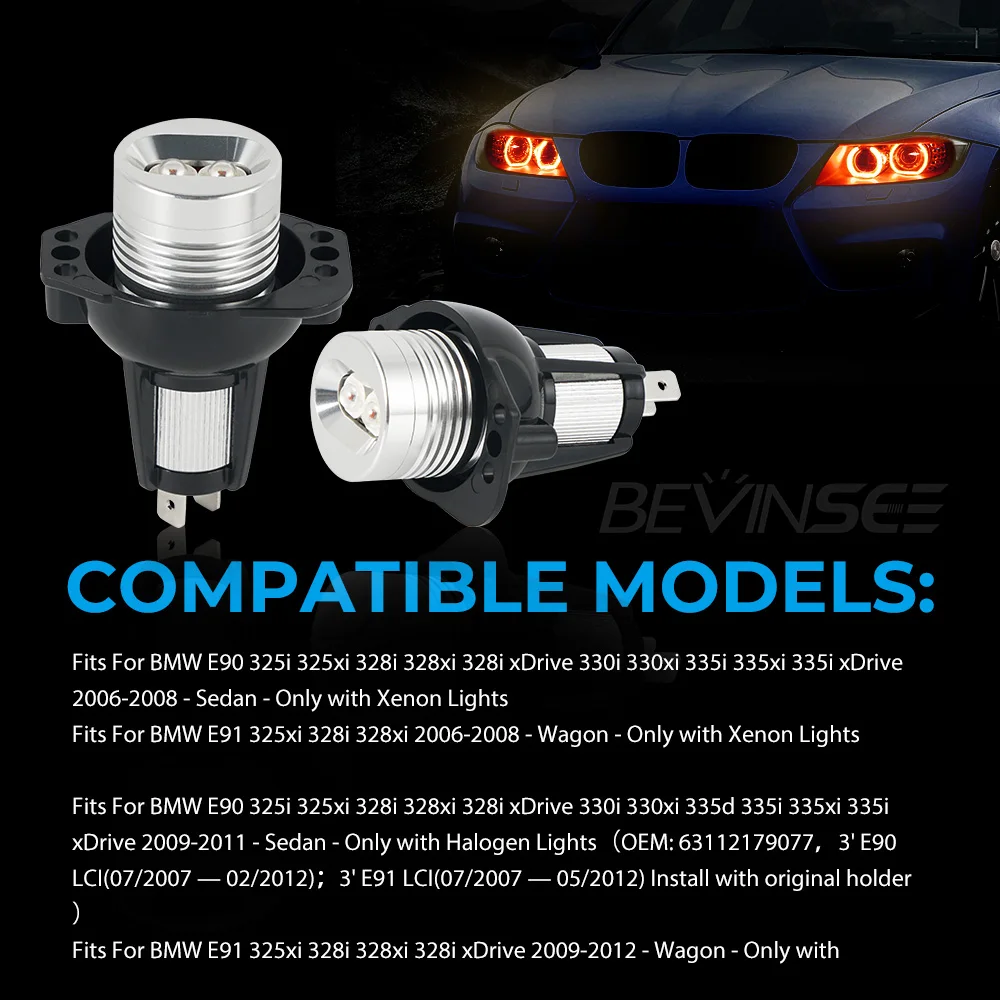 Angel Eyes LED para BMW E90 E91 – Bombillas luz marcadora blanca - imagen 3