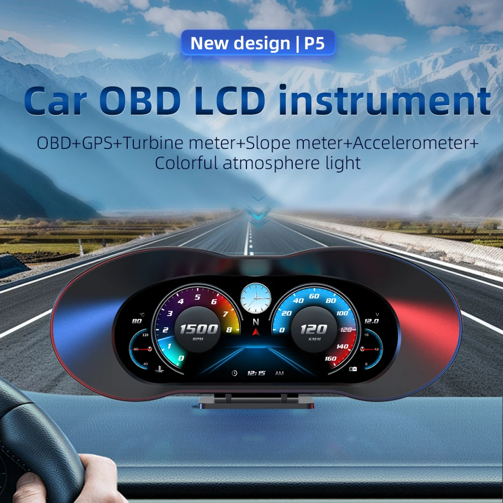 HUD OBD2 velocímetro rpm temperatura aceite agua