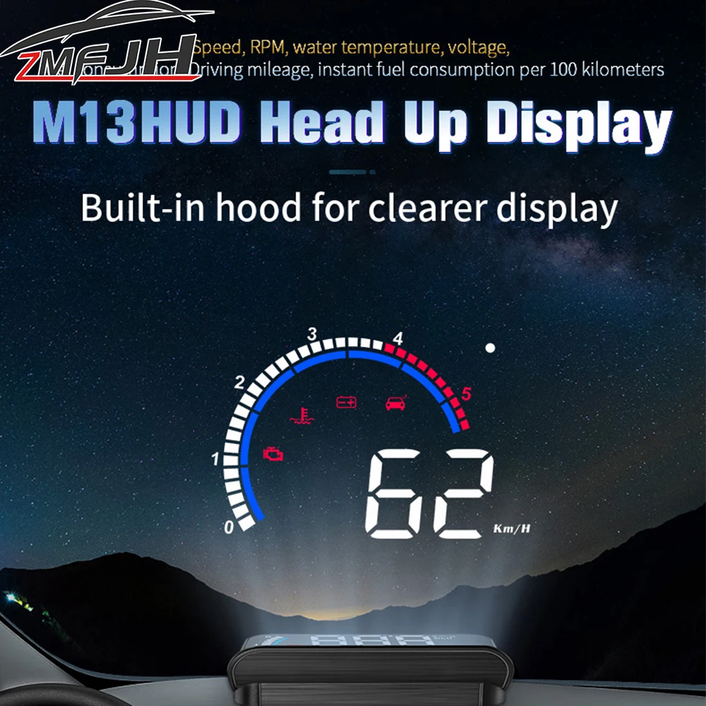 Pantalla HUD OBD2 M13 con velocímetro y nivel de combustible