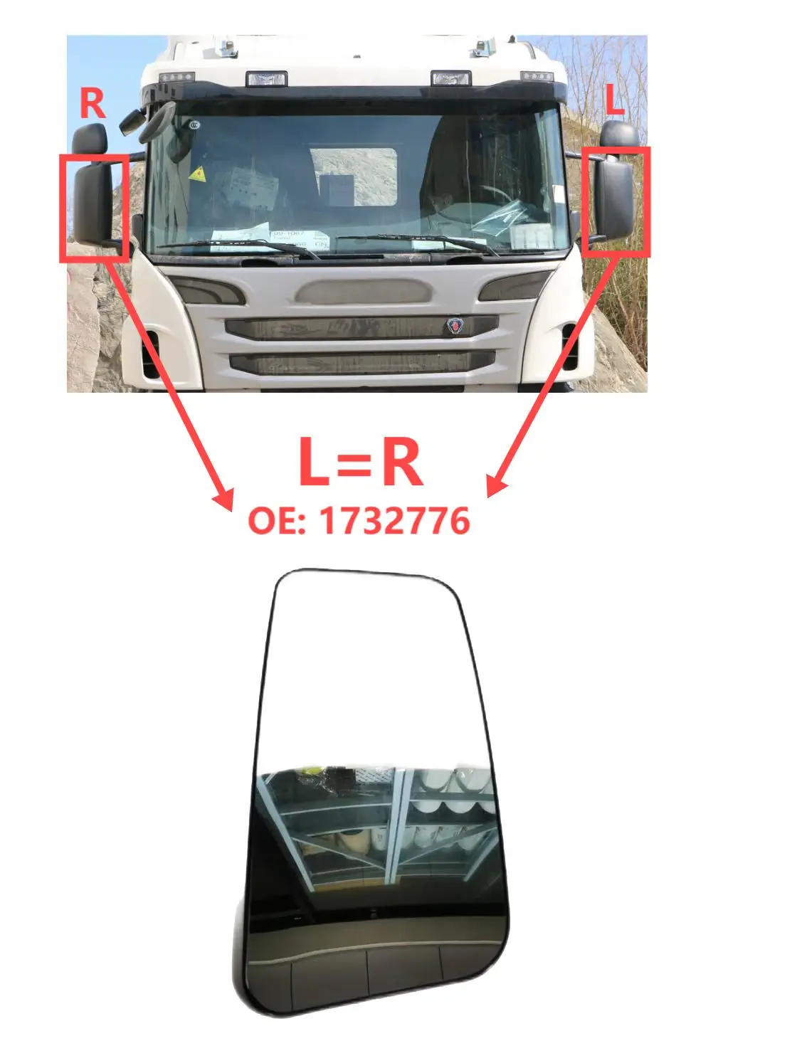 Cristal de espejo retrovisor Scania para camión, pequeño o grande