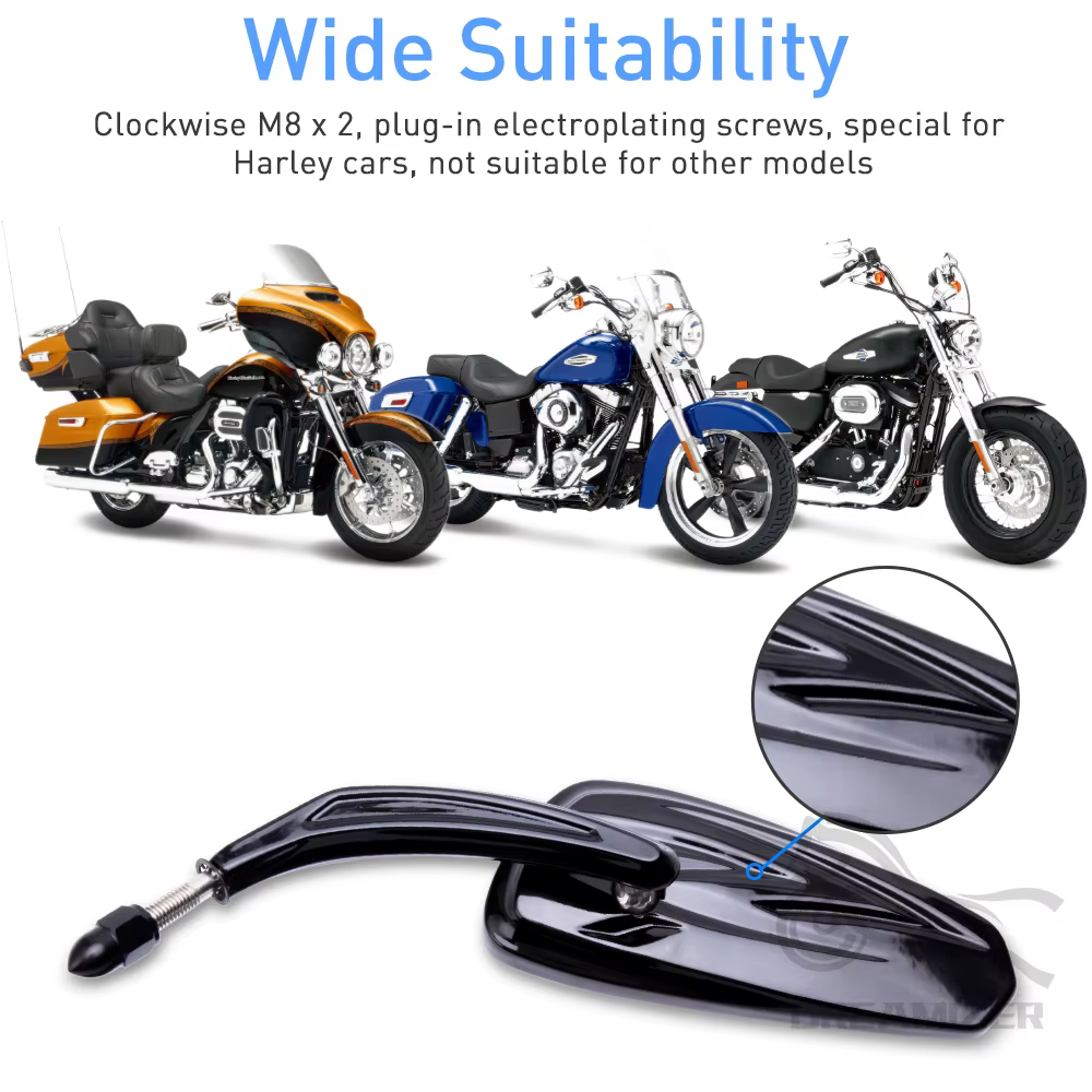 Espejos laterales cromados y negros para Harley-Davidson Softail, Dyna y Touring - imagen 5