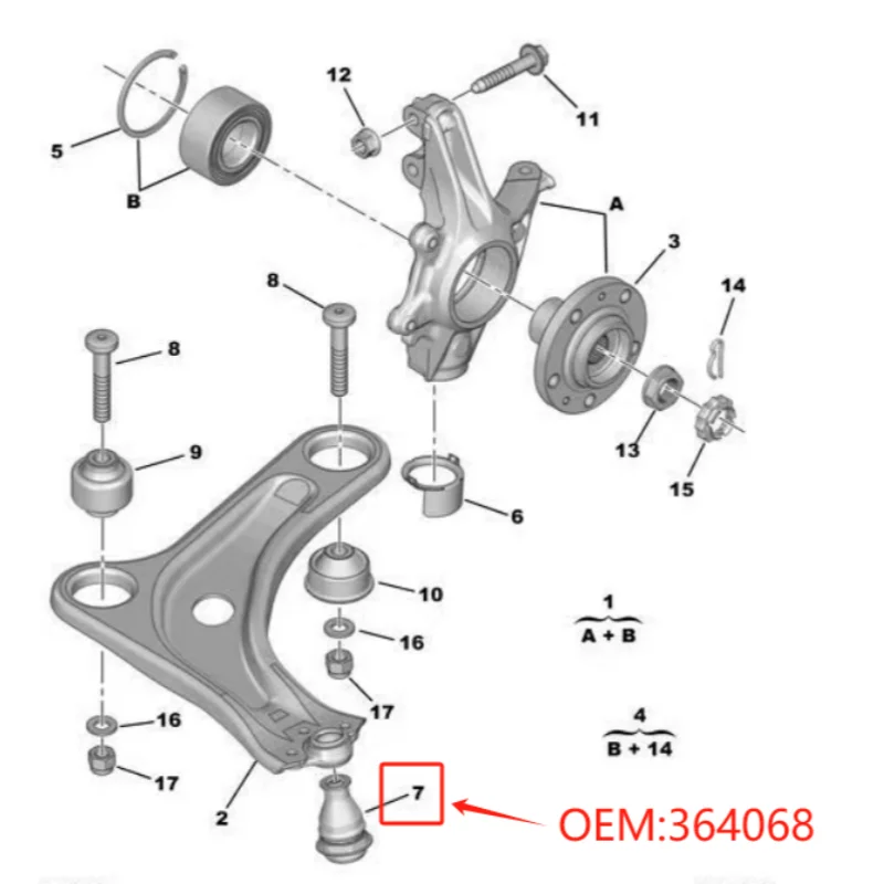 364073 364053 364068 for Peugeot 308 Citroen C4 Front Triangle Arm Ball Pin Ball Head Connecting Rod - imagen 4