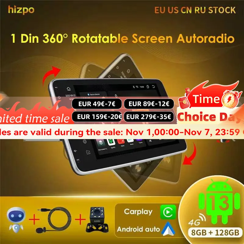 Hizpo Radio Android Auto CarPlay para VW Fiat Renault Nissan