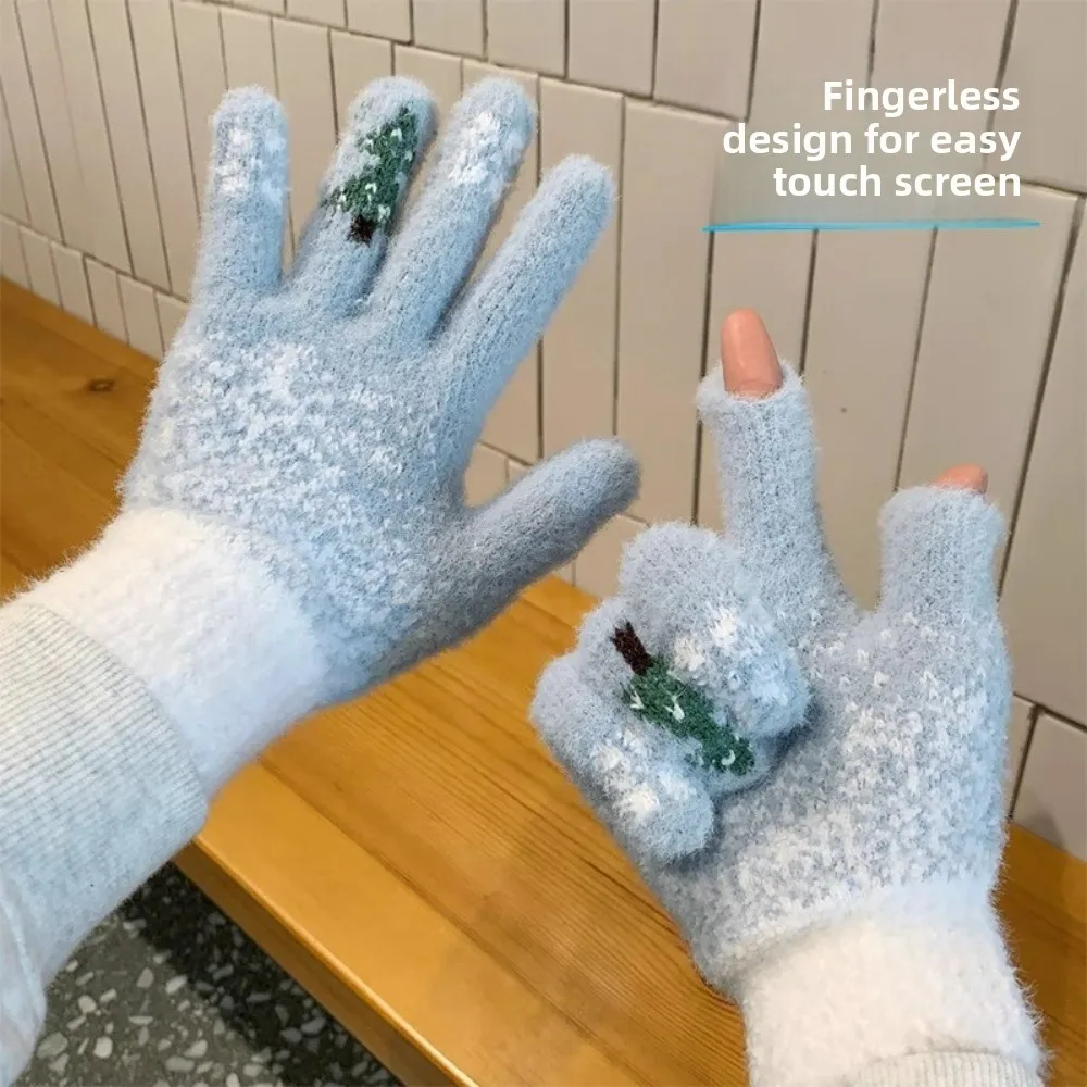 Guantes navideños sin dedos para mujer, térmicos y táctiles - imagen 3