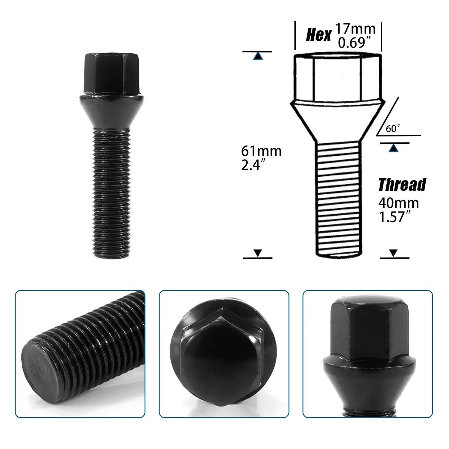 Tuercas antirrobo M12-M14x1,5 BMW Serie F10 F30 F15 F16 – negro - imagen 2