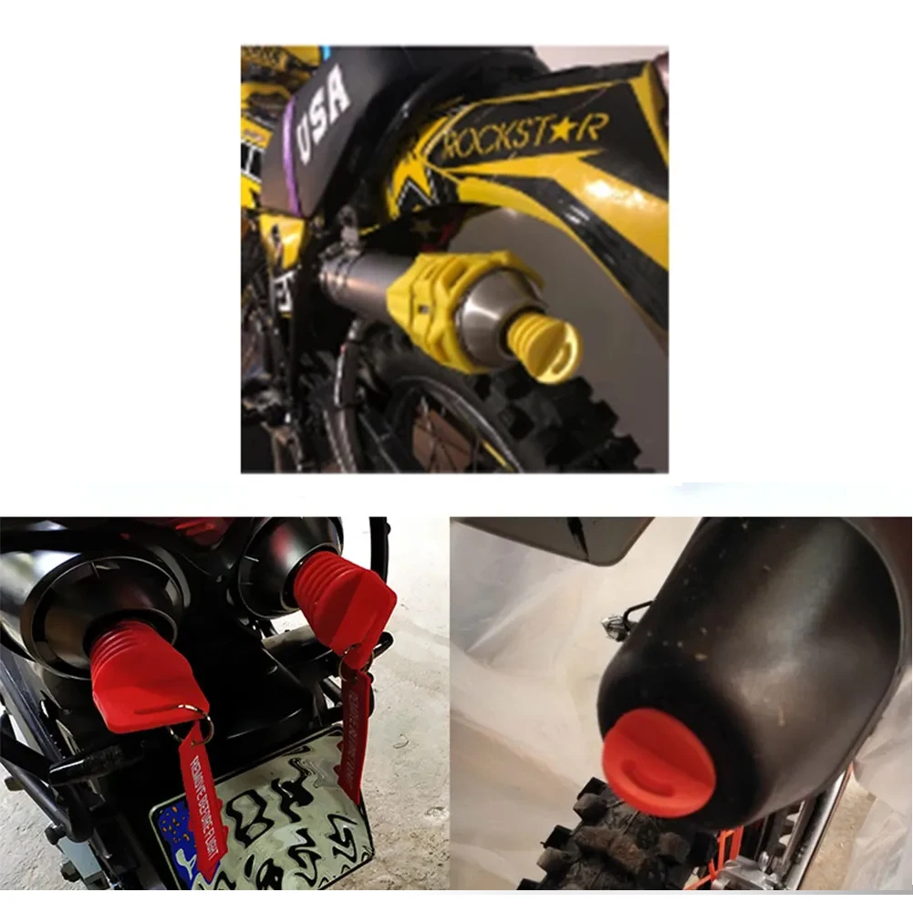 Tapón de goma instalado en el escape de una motocicleta