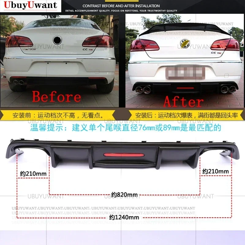 Labio trasero ABS con acabado en fibra de carbono instalado en VW CC