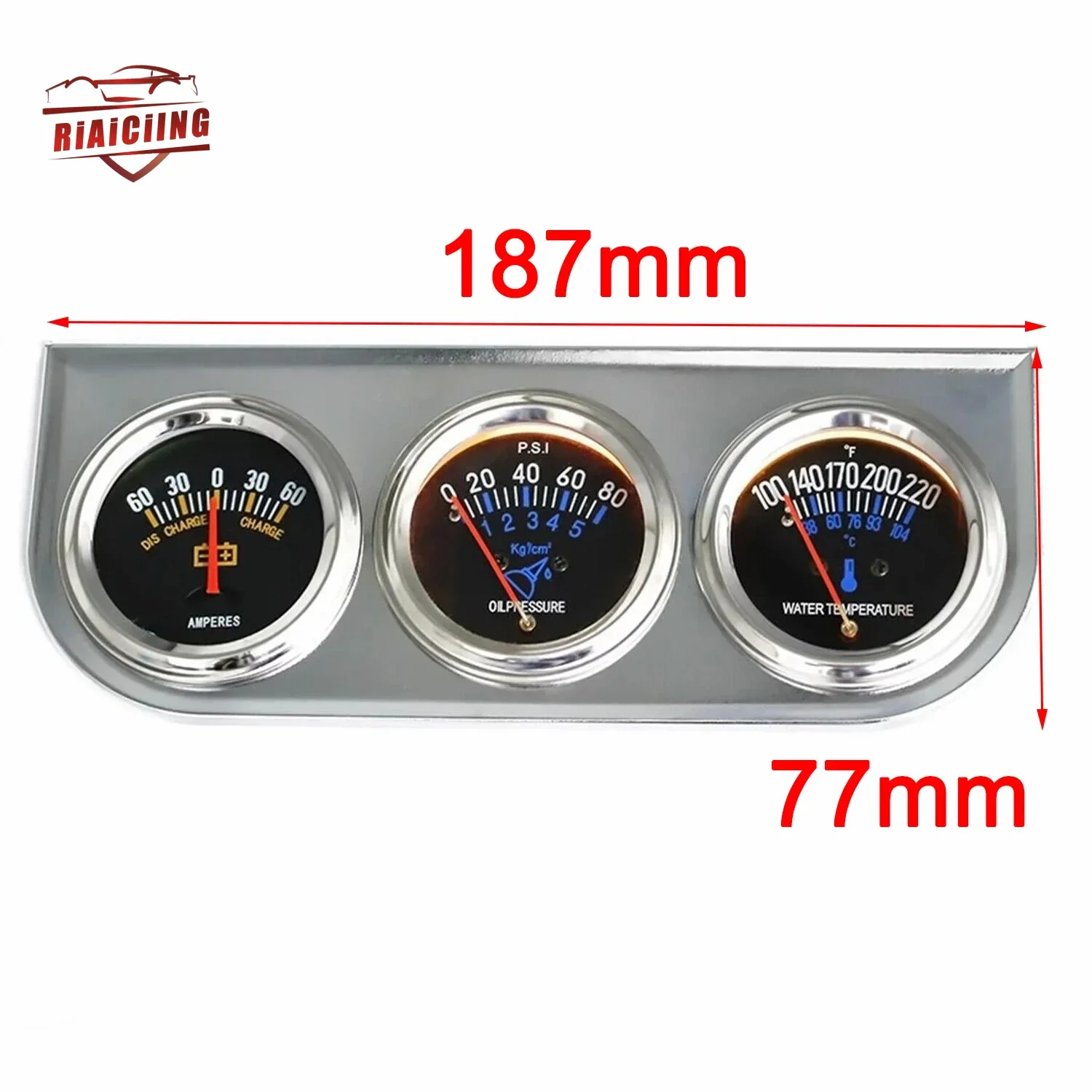 Medidor de presión de aceite con sensor triple y panel cromado - imagen 2