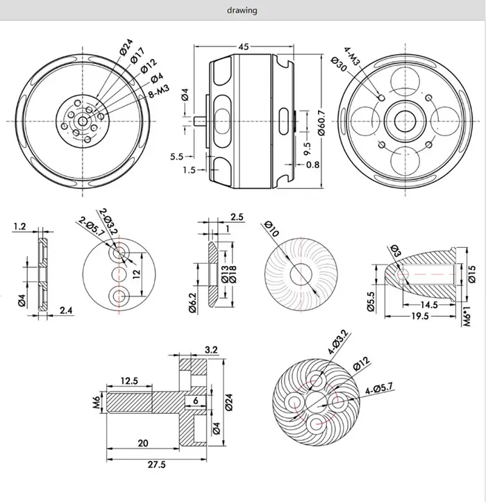 U7-V2.0 Calidad estable de bajo ruido 5 kg de carga útil Multicopter Outrunner Motor de CC sin escobillas para - imagen 4