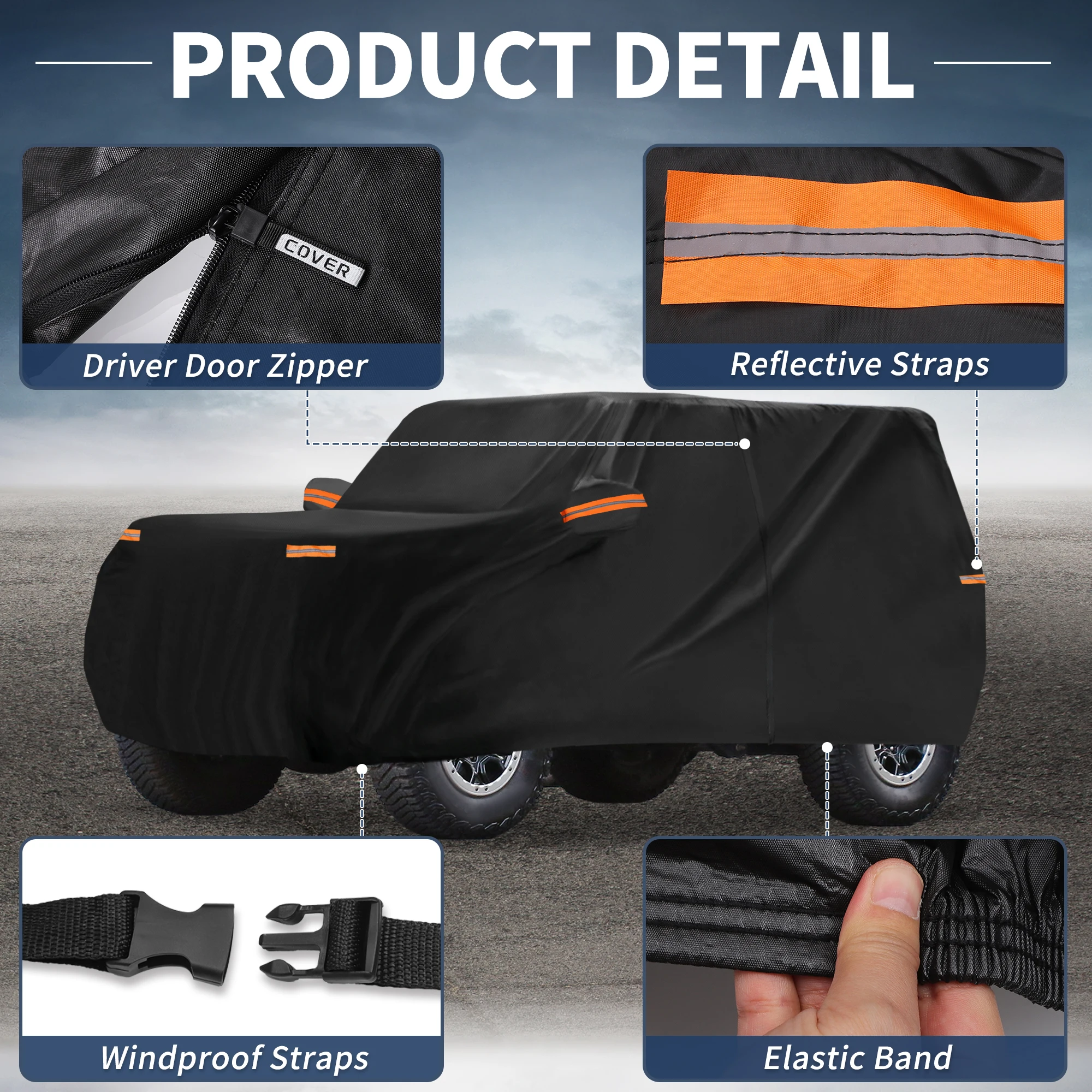 UXCELL para Ford Bronco Sport película de aluminio cubierta completa para exteriores para coche protección contra todo tipo de clima sol lluvia nieve con cremallera para puerta del conductor - imagen 4