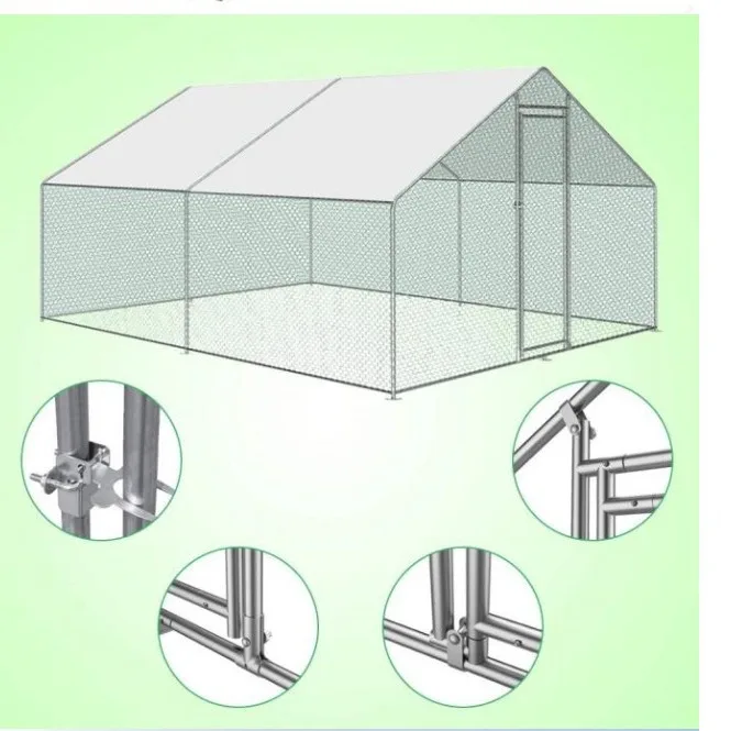 Gallinero de metal grande galvanizado resistente con carrera con cubierta superior Jaula para gallinero para 100 pollos - imagen 5