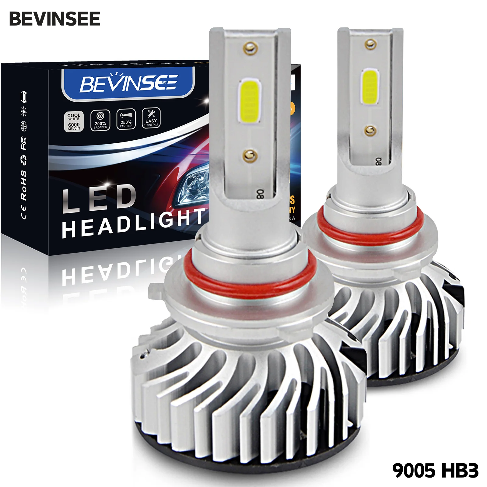BEVINSEE antiniebla LED 9005 HB3 6000K 50W