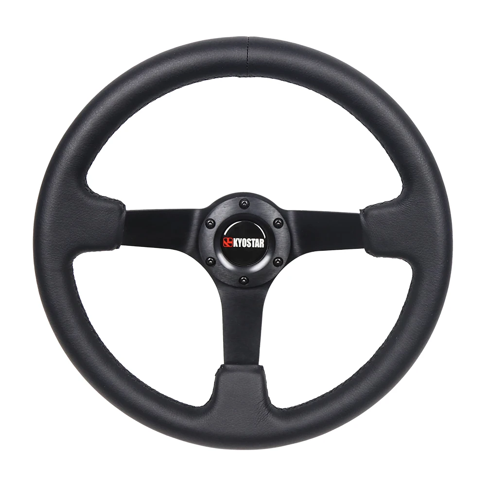 Volante de competición platillo profundo de cuero negro universal - imagen 2