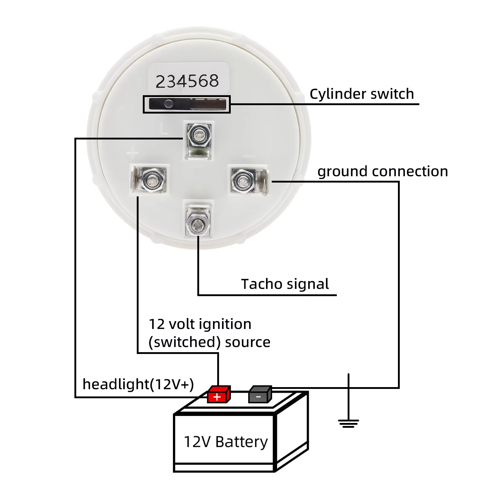 Cuentarrevoluciones 52 mm 0-8000 rpm para gasolina, LED blanco - imagen 5