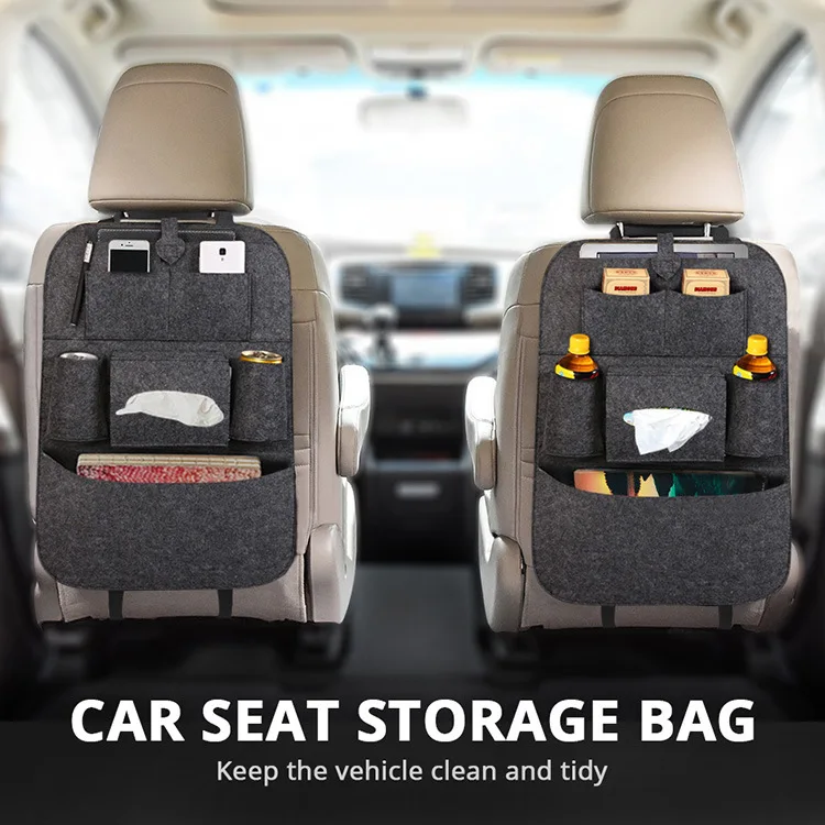 Bolsa organizadora de fieltro para el asiento trasero del coche