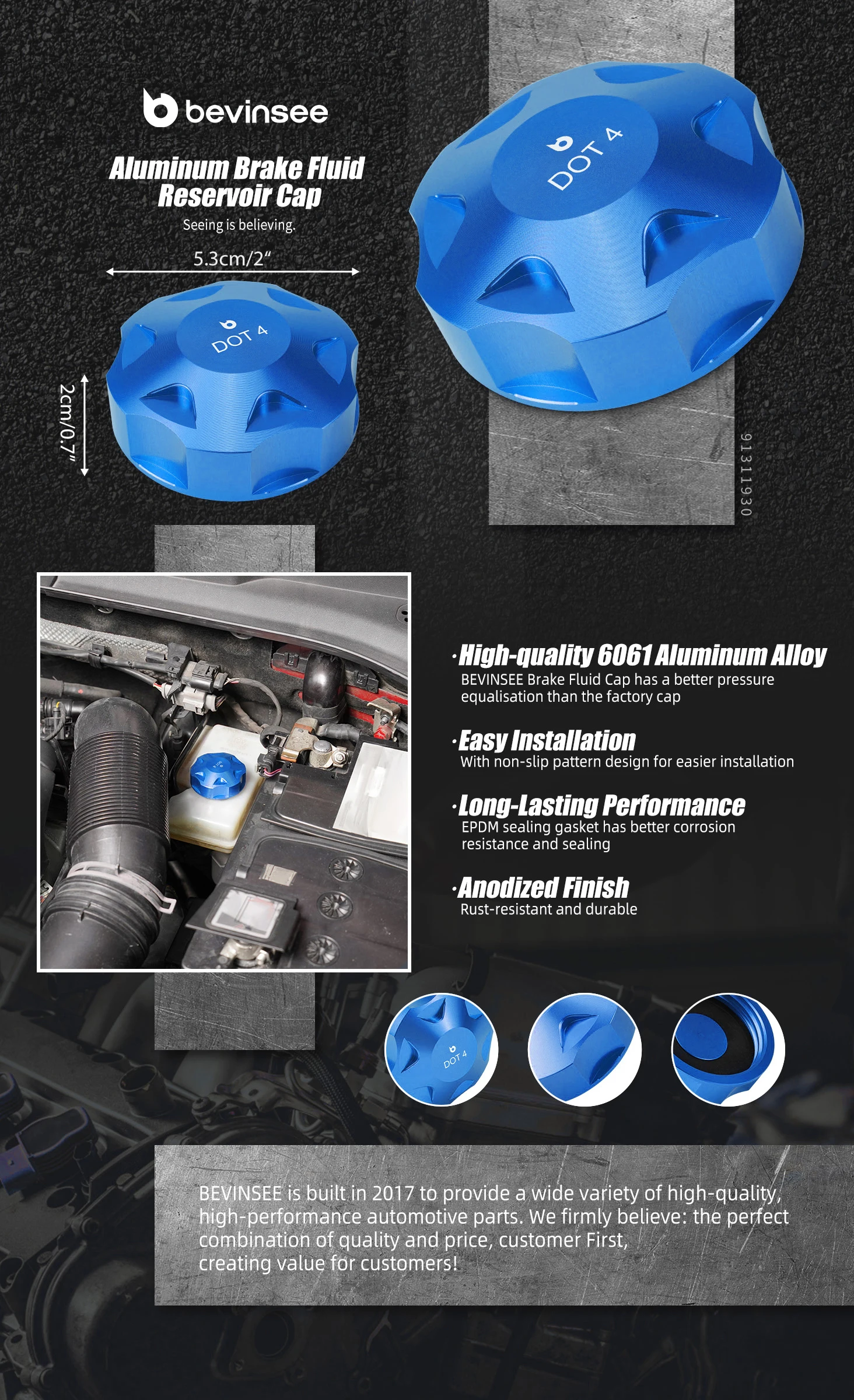 Tapa de líquido de frenos BEVINSEE en aluminio anodizado negro