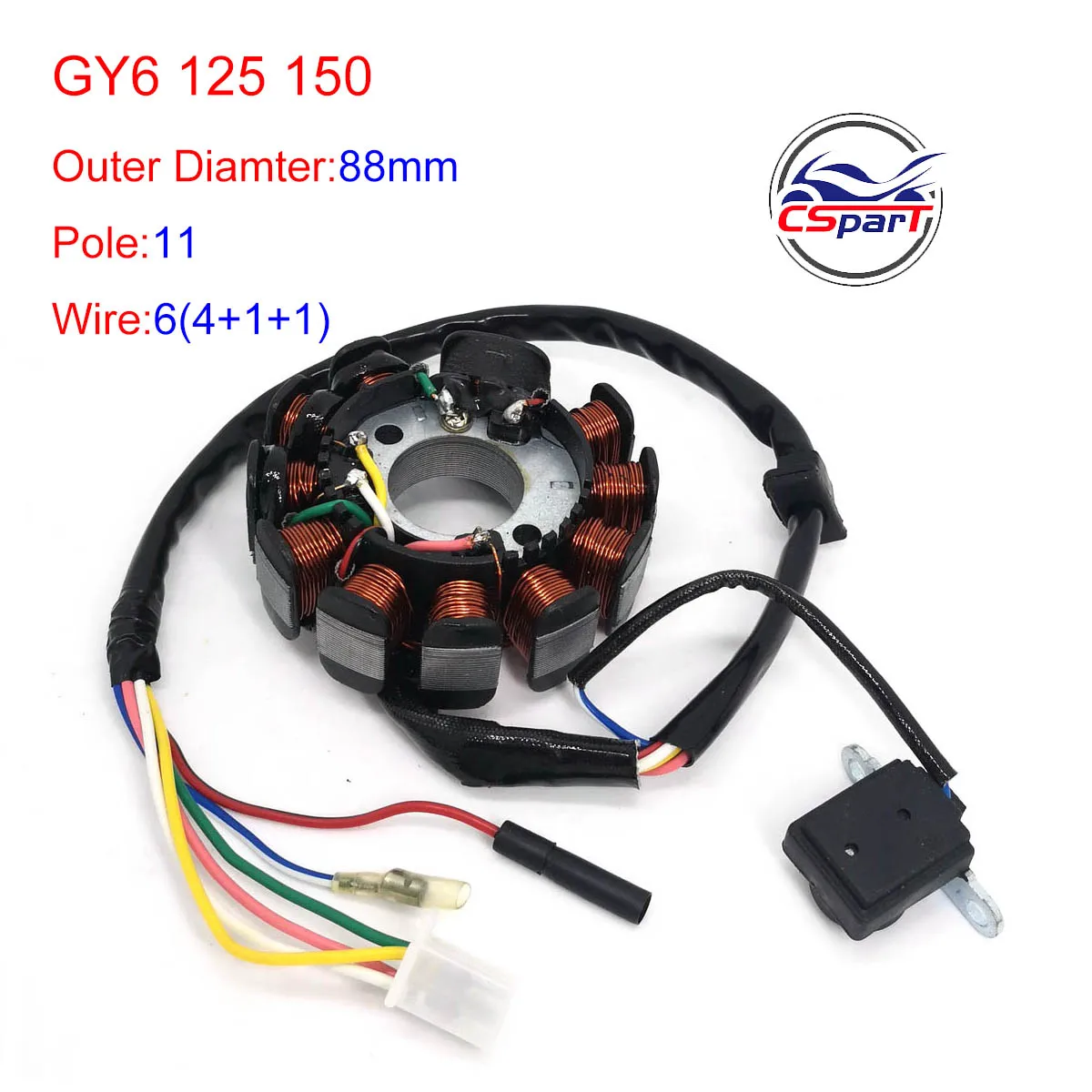 Estátor de alternador GY6 125/150 cc, 11 polos y 6 cables
