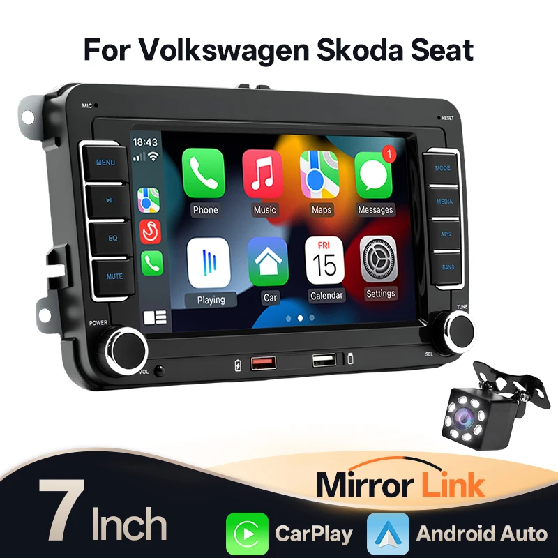 Hippcron Radio coche 2 DIN 7'' CarPlay inalámbrico Android Auto – VW Seat Skoda