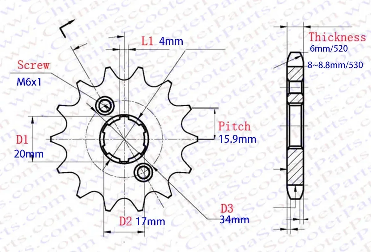 Piñón de motor delantero 11T 12T 13T 14T 15T 16T 17T 520 530 para motocicleta Honda ATV Dirt Pit bike Buggy 150CC 200CC 250CC 300CC - imagen 2