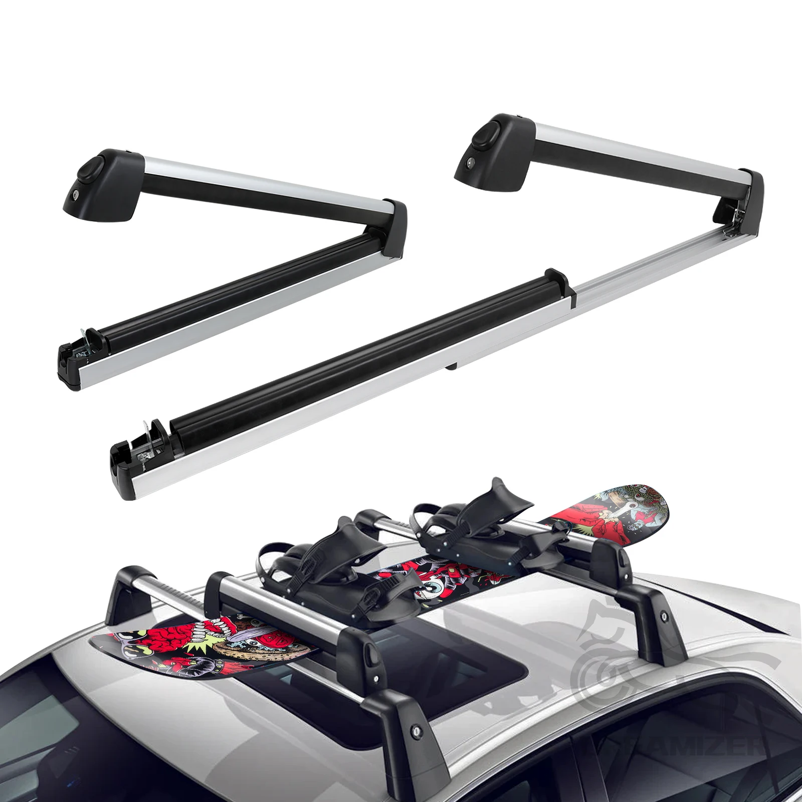 Portaequipajes techo coche aluminio ajustable para esquí y snowboard