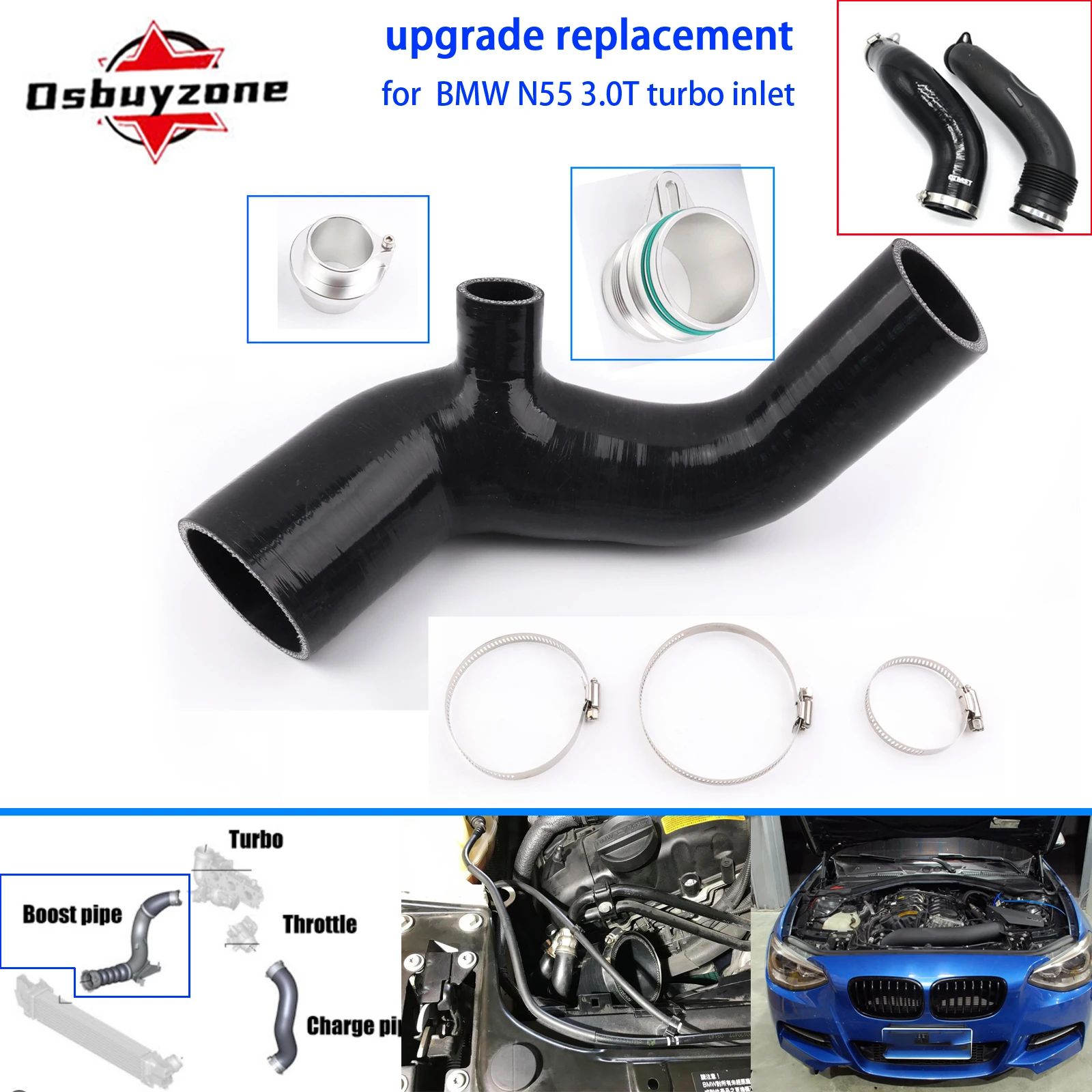 Tubo admisión turbo BMW N55 3.0T para 135i, 235i, 335i, 435i y M2