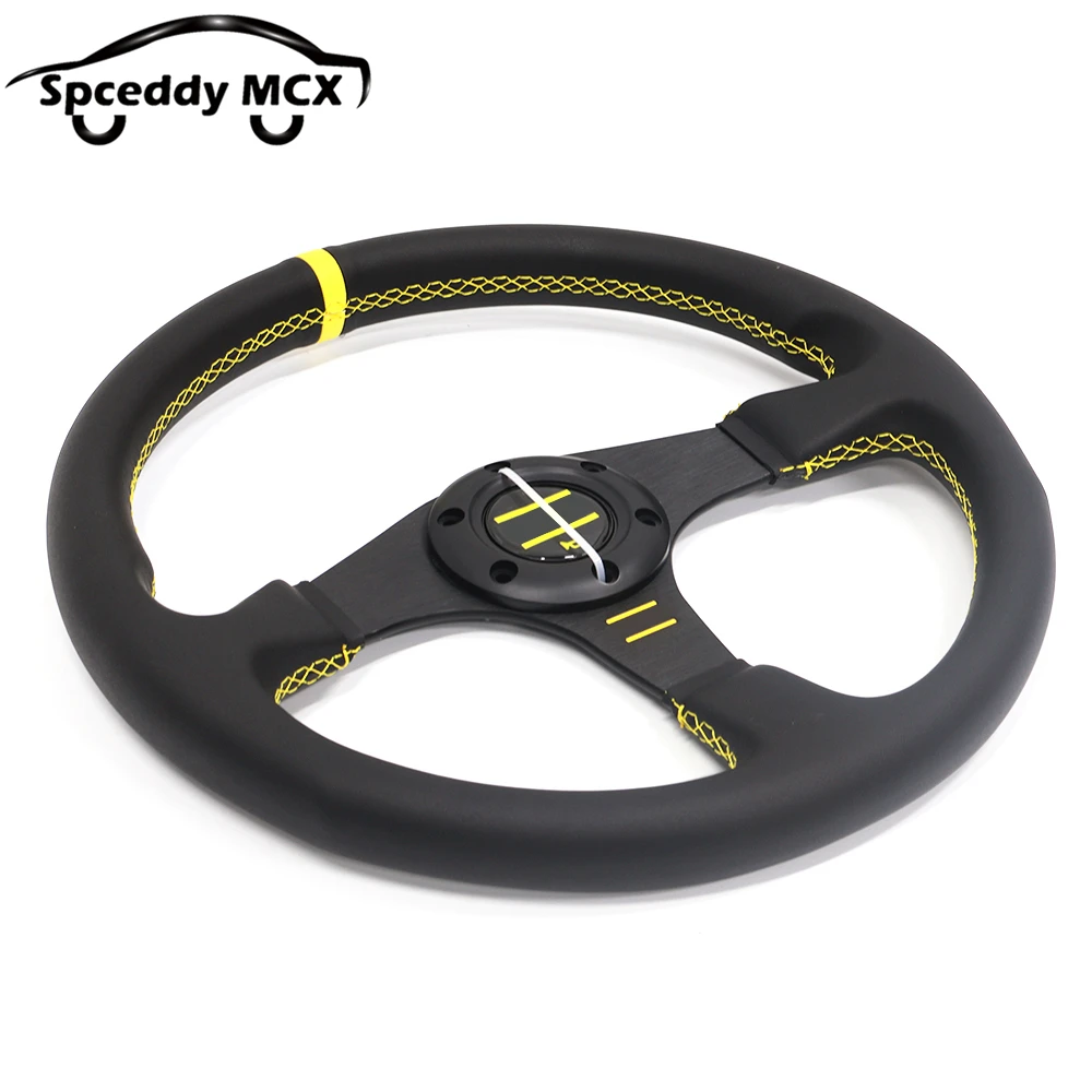 Volante Deportivo Cuero 350mm Estilo JDM – Amarillo y Negro - imagen 5