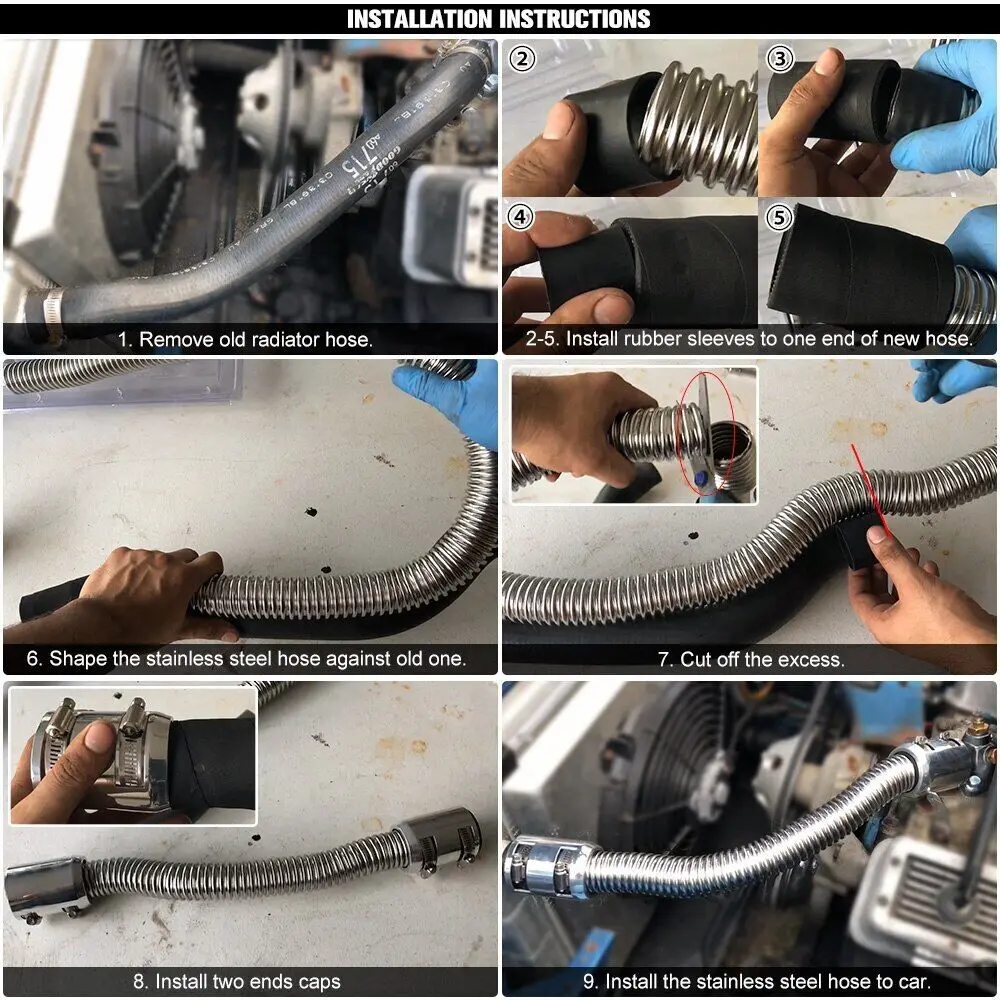 Manguera de radiador acero inoxidable flexible con tapas universales - imagen 5