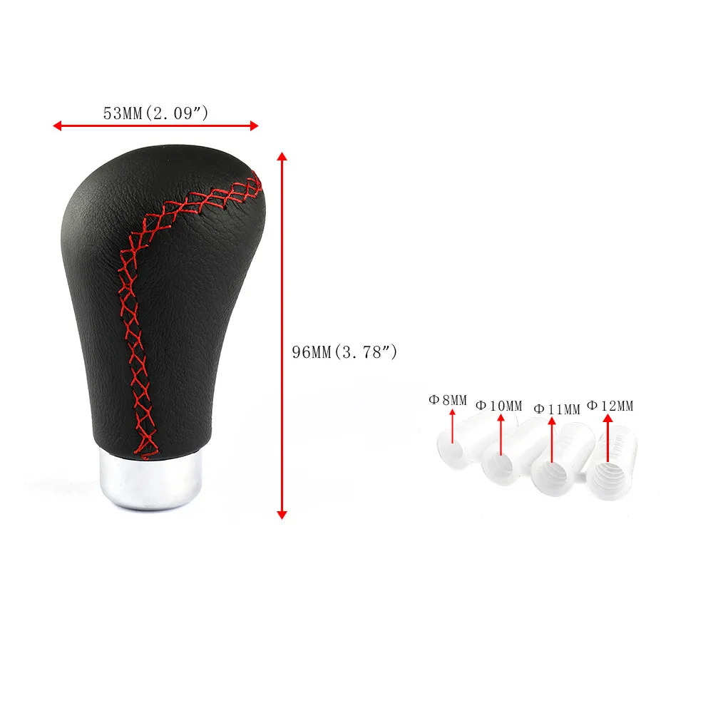 Pomo de cambio universal en cuero PU con costura roja y negra - imagen 2