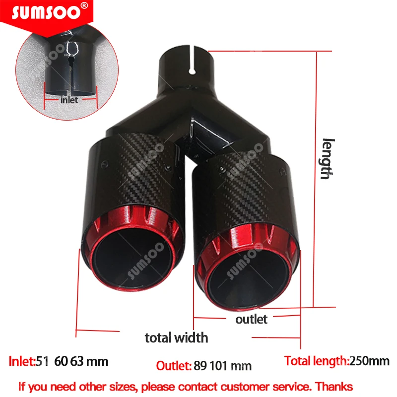 Tubo escape doble salida fibra carbono tuning – terminal deportivo rojo - imagen 2