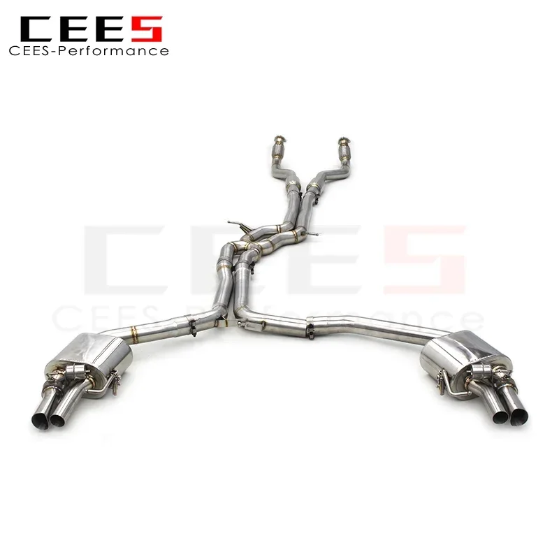 Vista del sistema de escape catback en acero inoxidable