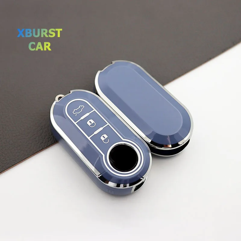 Funda llave TPU con tapa y borde plateado – Fiat Ducato y 500