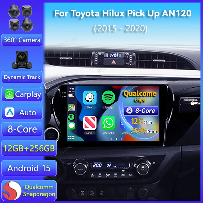 Radio Android 15 con CarPlay y GPS para Toyota Hilux AN120 2015-2020