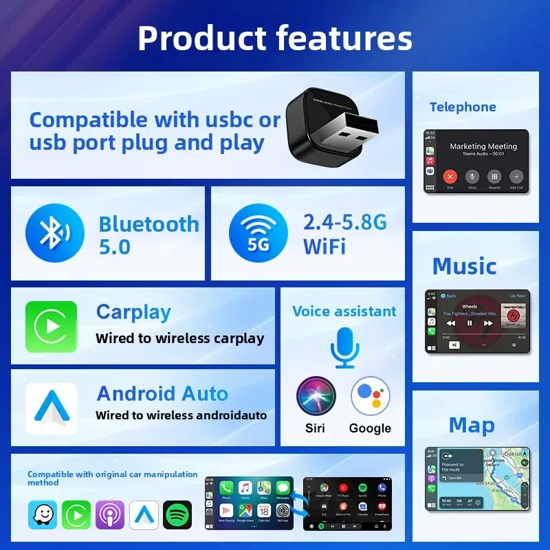 Adaptador inalámbrico CarPlay Android Auto – AI Box WiFi Plug & Play - imagen 3