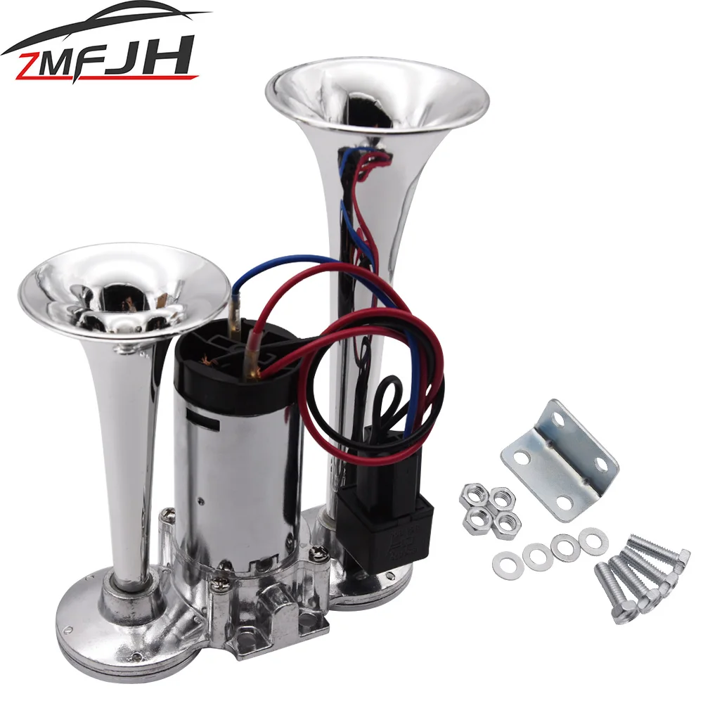 Bocina de trompeta doble de 12V, bocina de aire para coche, válvula solenoide eléctrica súper ruidosa, bocina de aire eléctrica para coche, barco, camión, altavoz