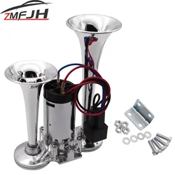 Bocina de trompeta doble de 12V, bocina de aire para coche, válvula solenoide eléctrica súper ruidosa, bocina de aire eléctrica para coche, barco, camión, altavoz