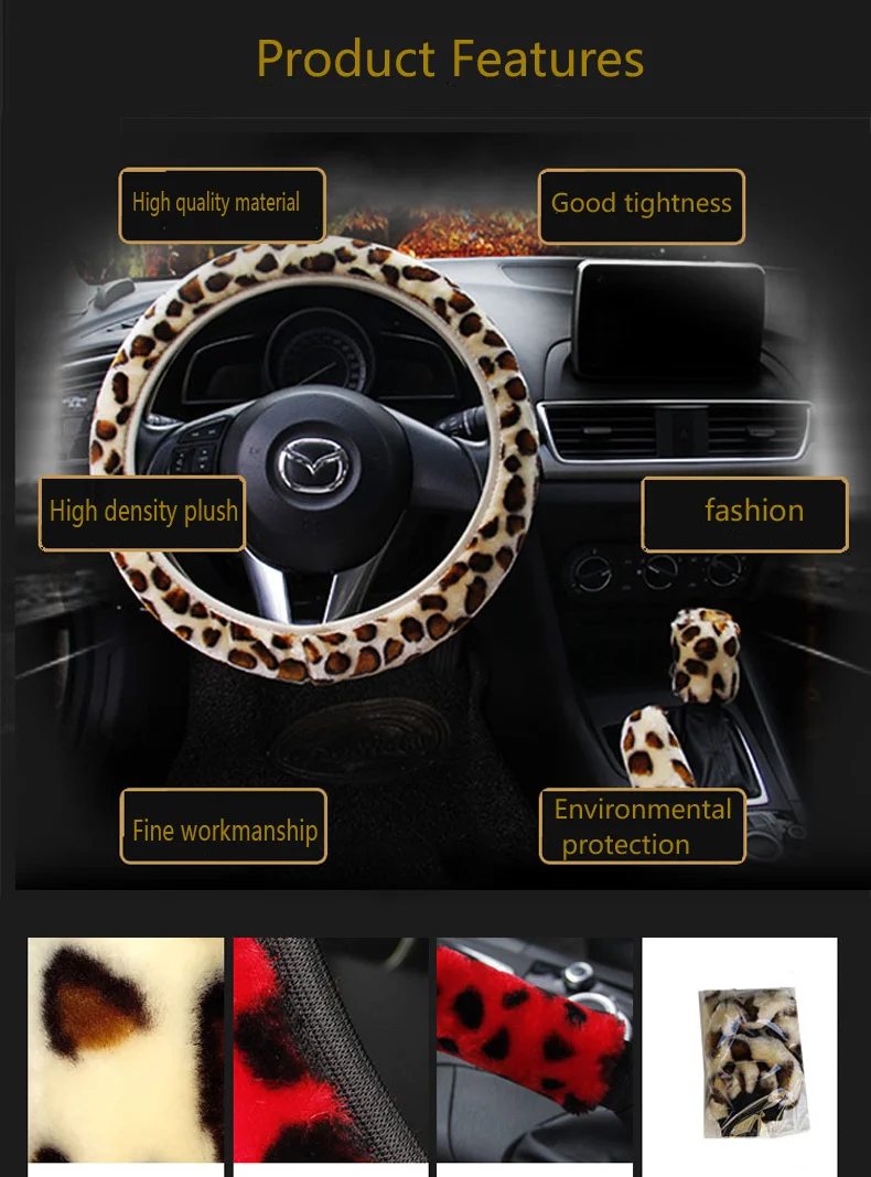 Funda de volante estampado leopardo instalada en coche