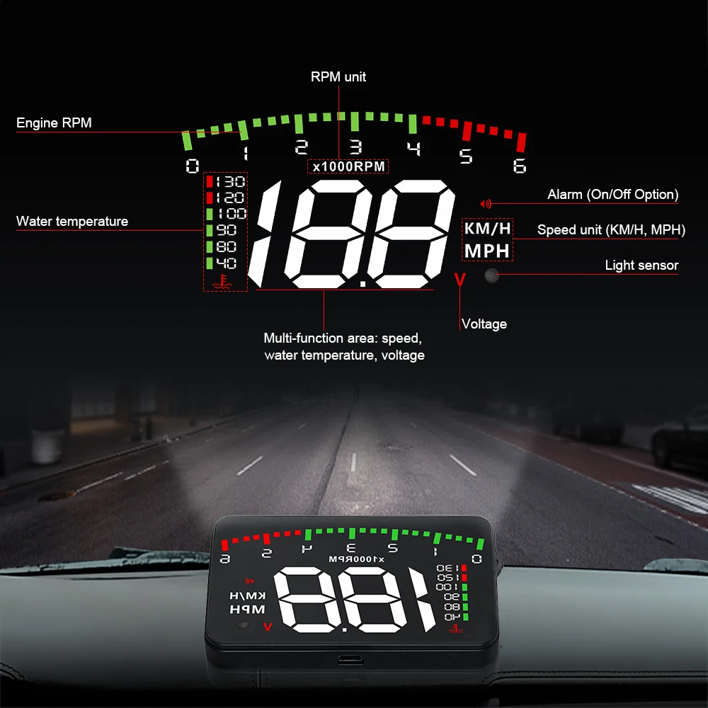AD A900 pantalla frontal OBD2 con velocímetro y tacómetro para coche - imagen 2