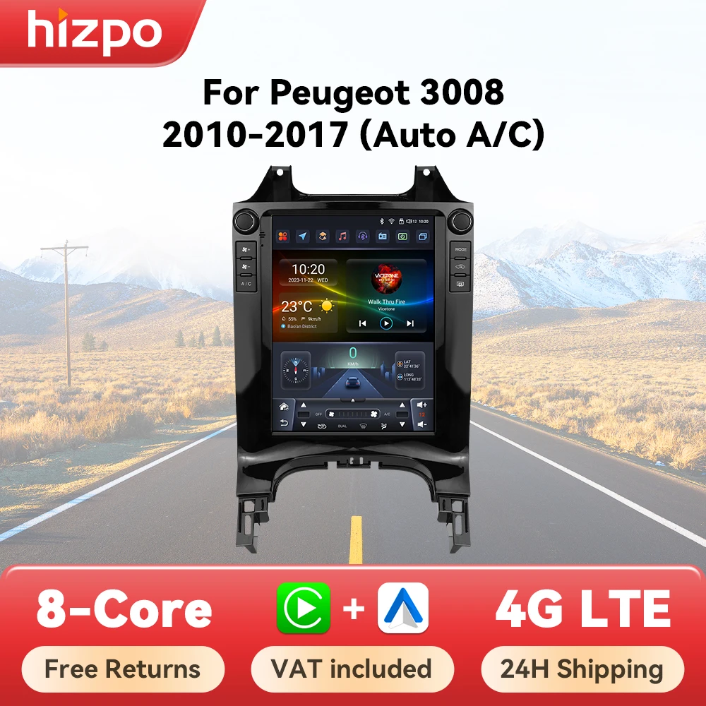 Autoradio Hizpo con CarPlay inalámbrico para Peugeot 3008 2010-2017