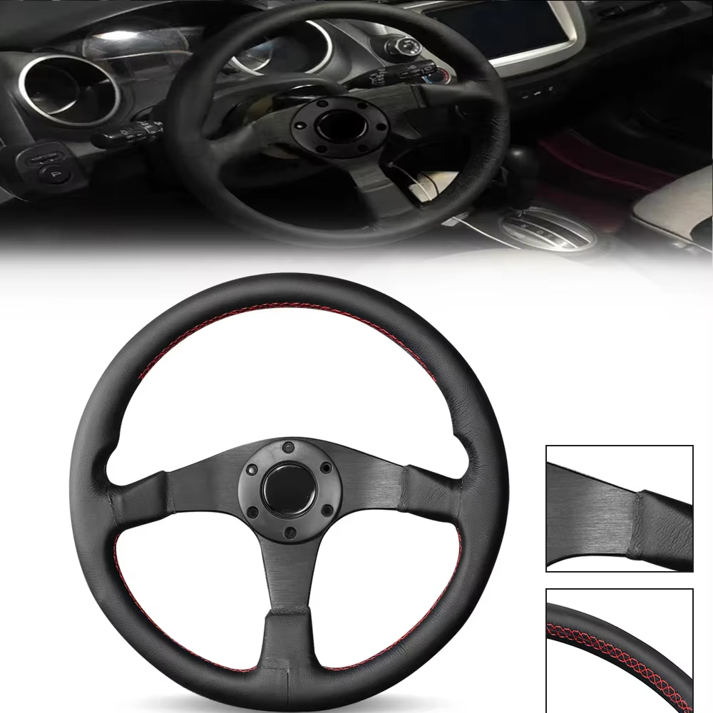 Volante deportivo clásico de cuero negro universal para VW y Toyota - imagen 4