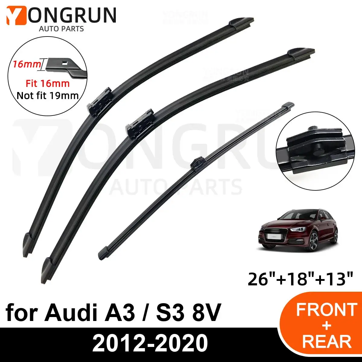 Limpiaparabrisas delanteros y traseros para Audi A3 S3 8V 2012-2020