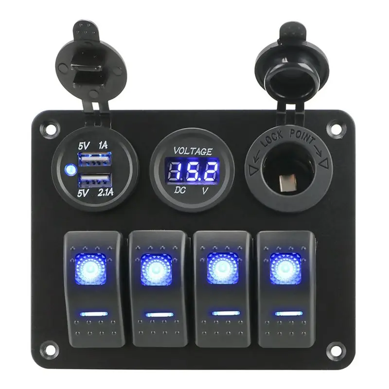 Panel de 4 interruptores LED con voltímetro y doble USB 12/24 V - imagen 5