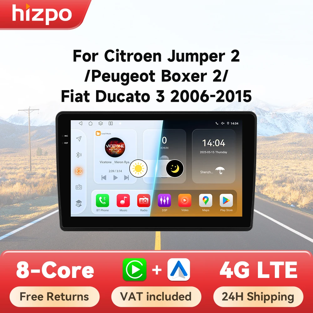Radio Android 14 Hizpo CarPlay navegación Fiat Ducato 2006-2015