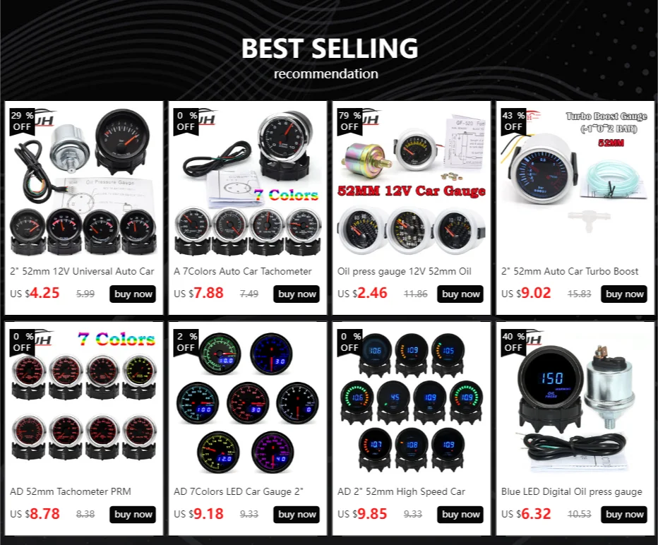 Gama completa de medidores deportivos de 52mm para coche